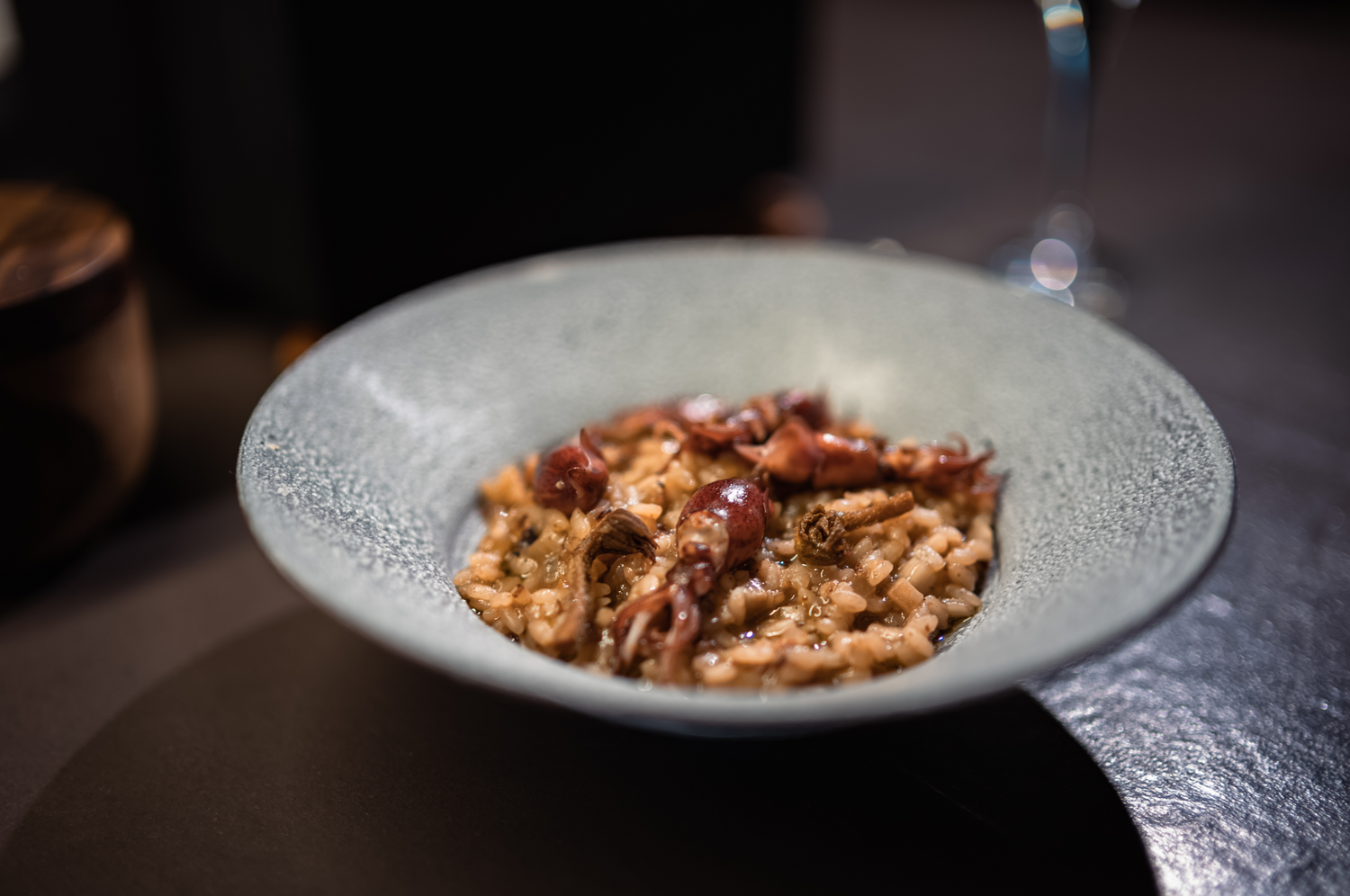 Japanese-style risotto with firefly squid and udo (Aralia cordata)