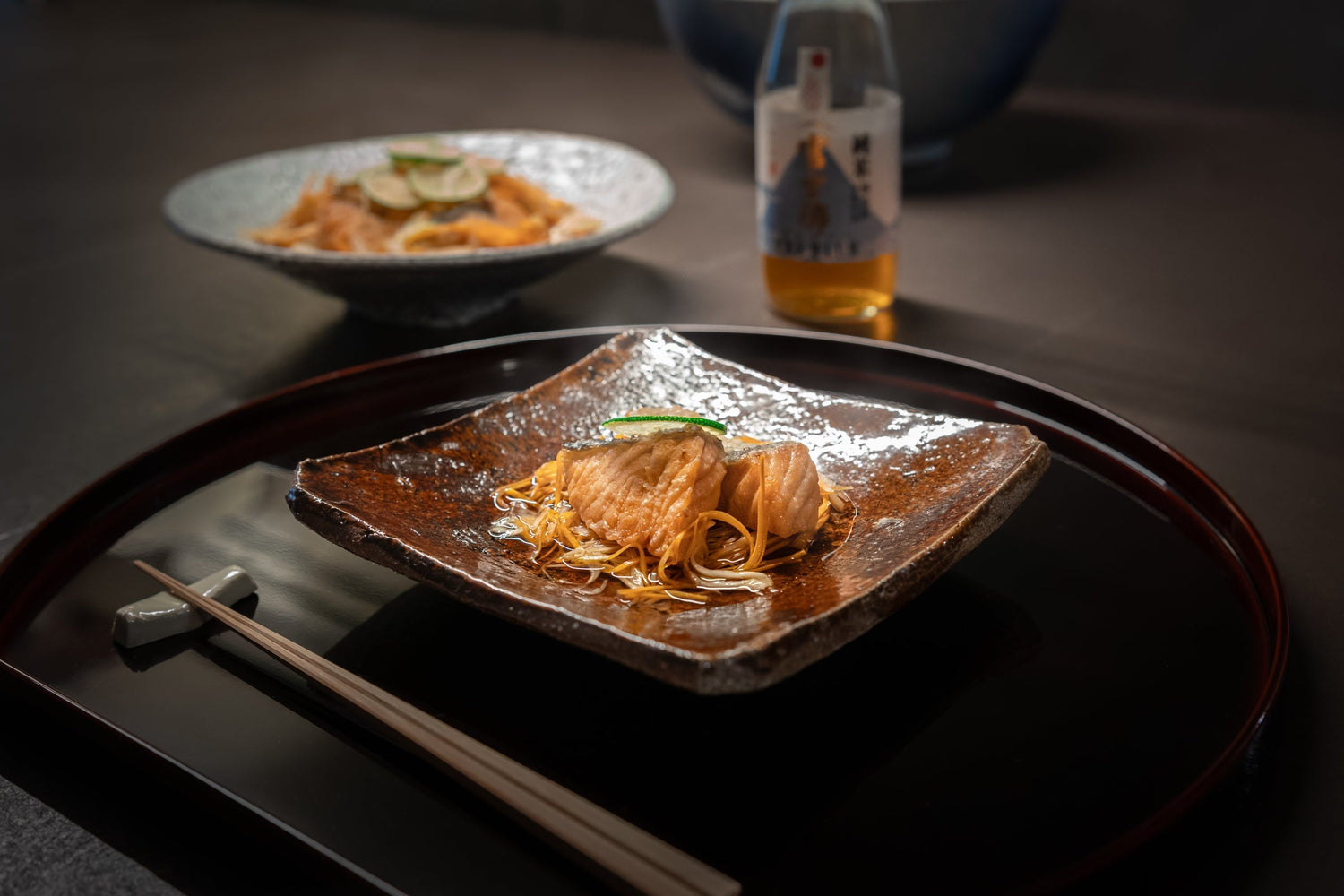 Deep fried salmon marinated in spicy vinegar sauce