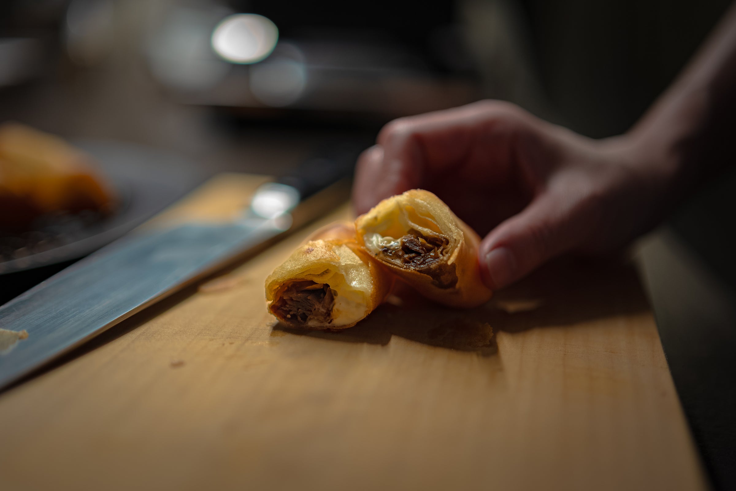 Kinpira burdock with sake lees cream cheese and cacao nib spring rolls – Anaori