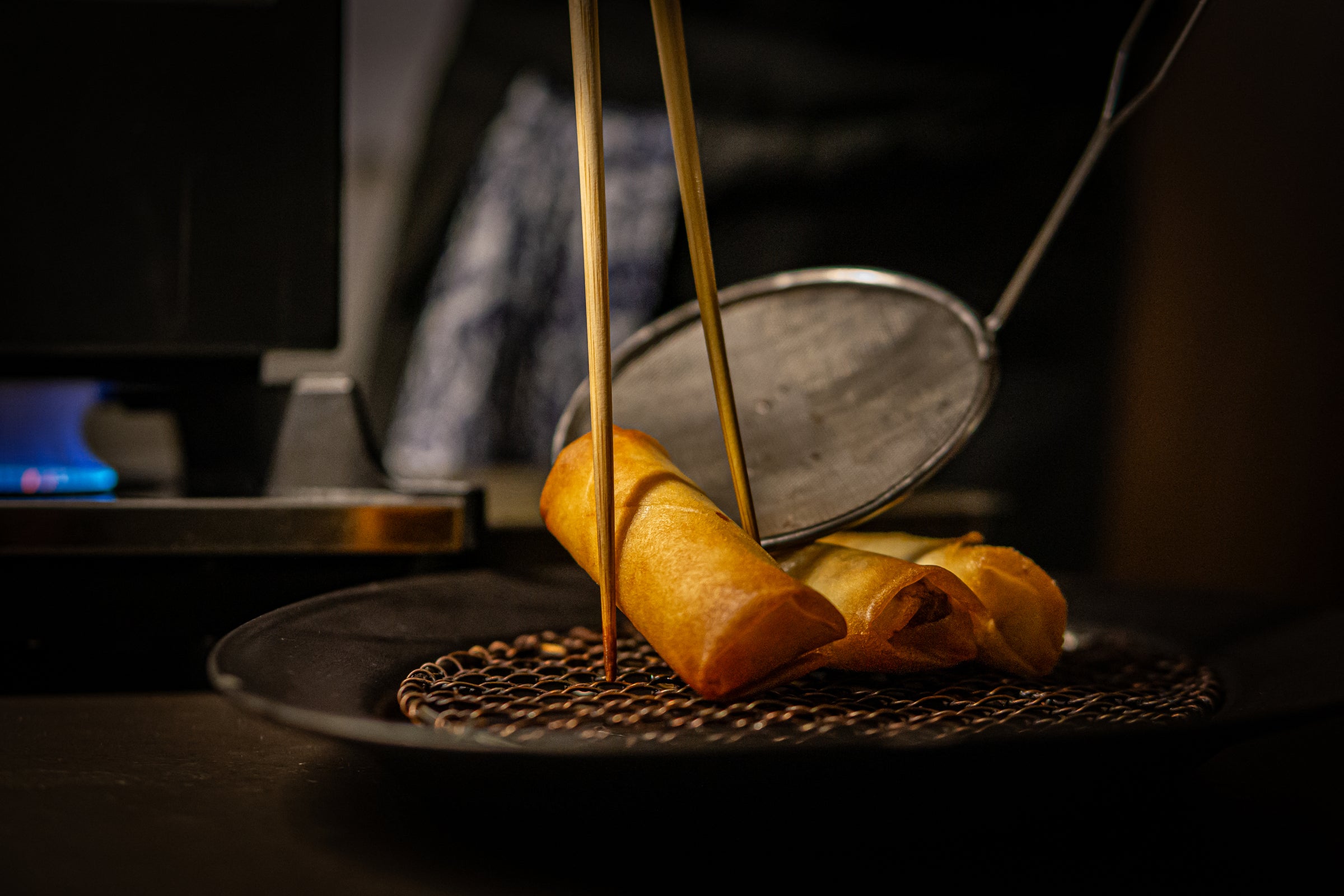 Caramelized Pear, Prosciutto Deep Fried Spring Rolls