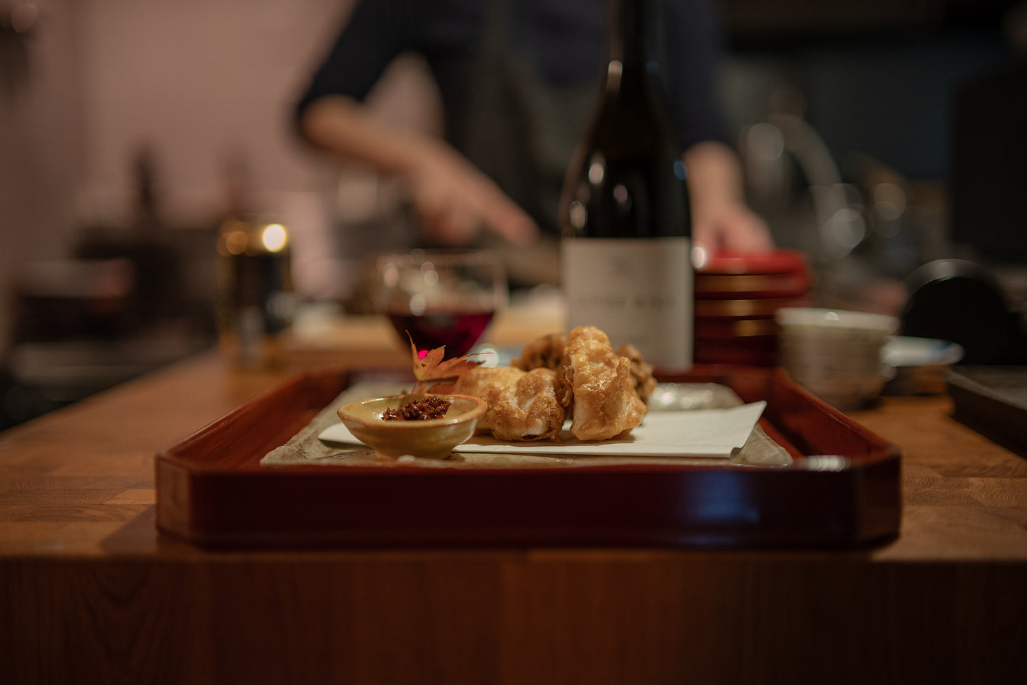 Red Sea Bream and Maitake Mushroom Fritters in Whole Wheat and Dark Beer Batter with Burdock Sauce