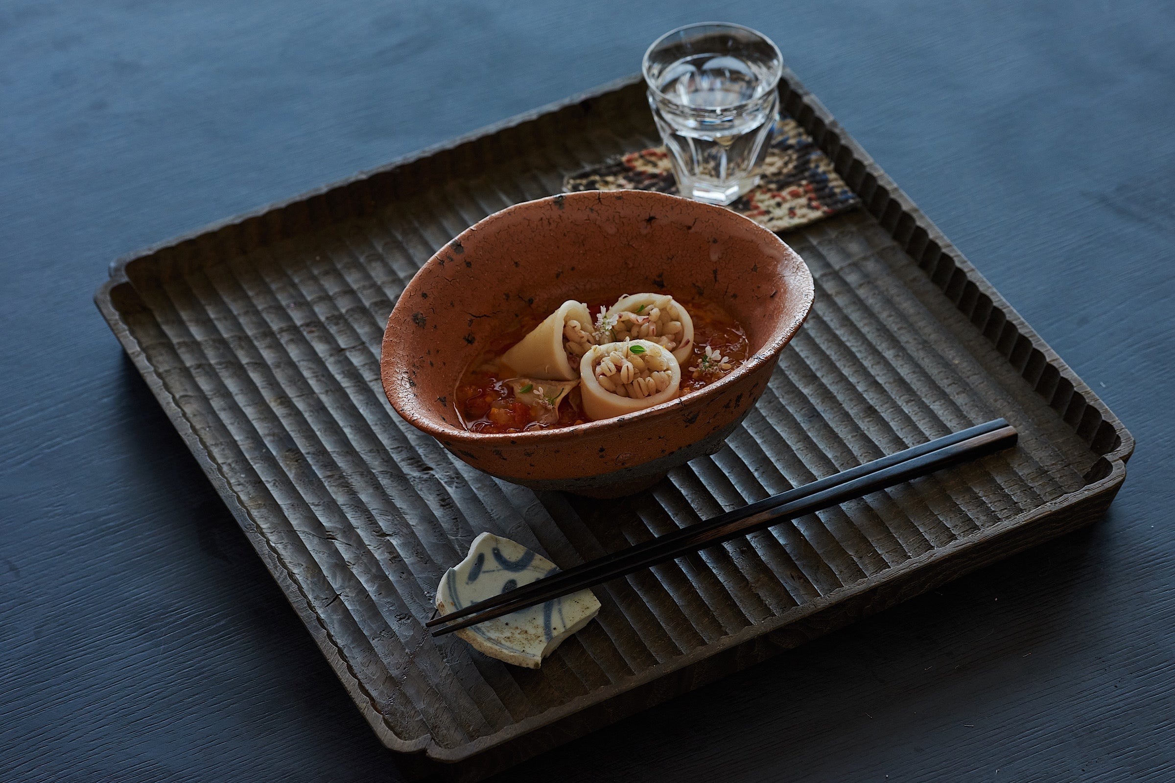 Squid Stuffed with Barley in Tomato Sauce